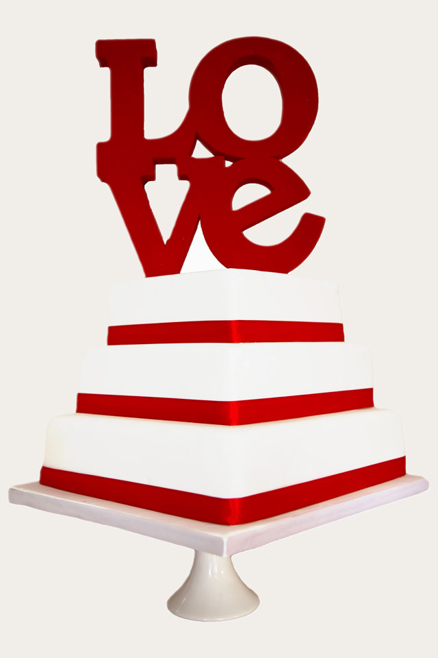 Valentine's Day Winter Wedding Cake Inspiration Red Velvet LOVE Cake by 